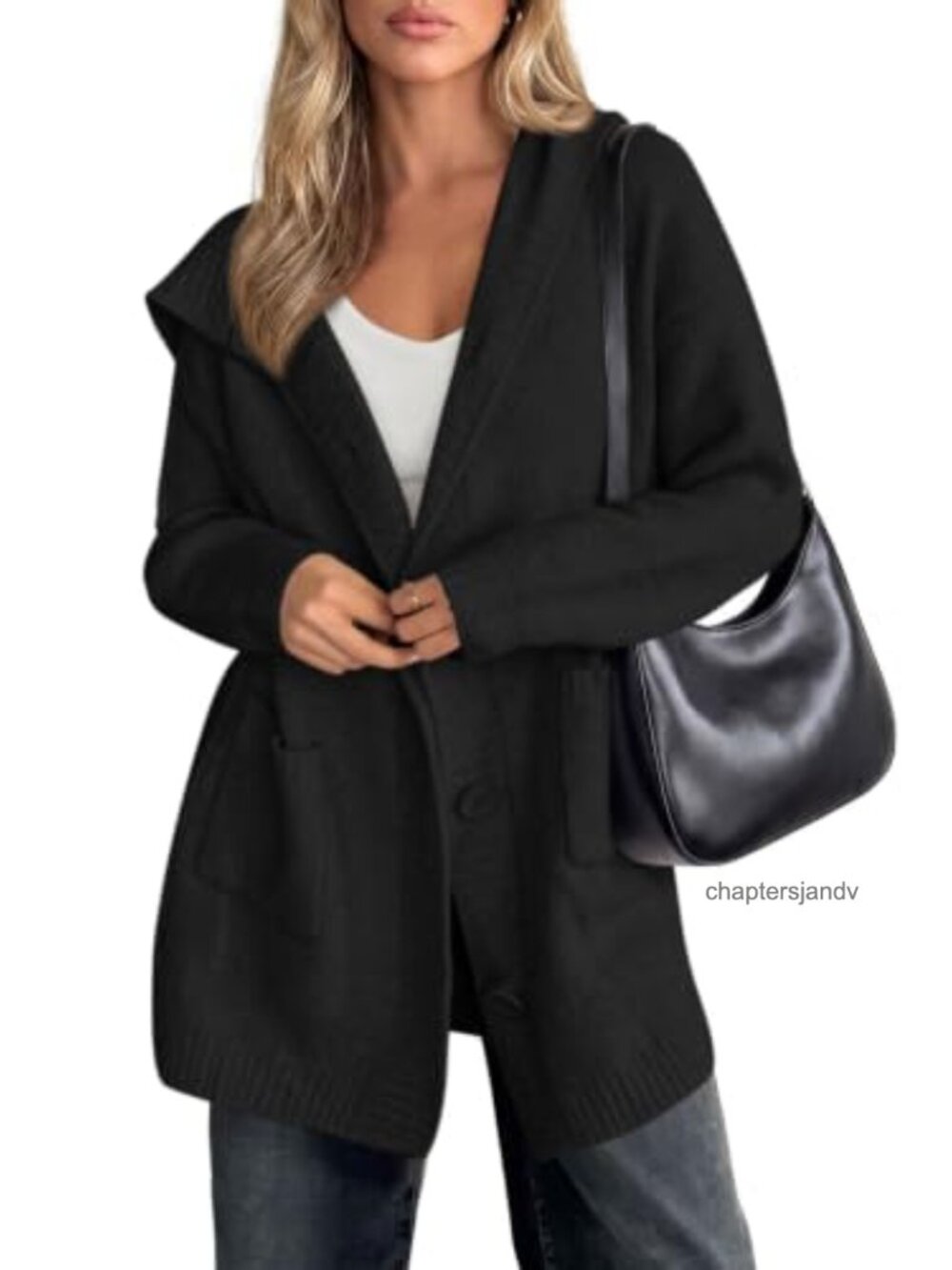 Women's Hooded Button Up Oversized Cardigan Chunky Knit Sweater